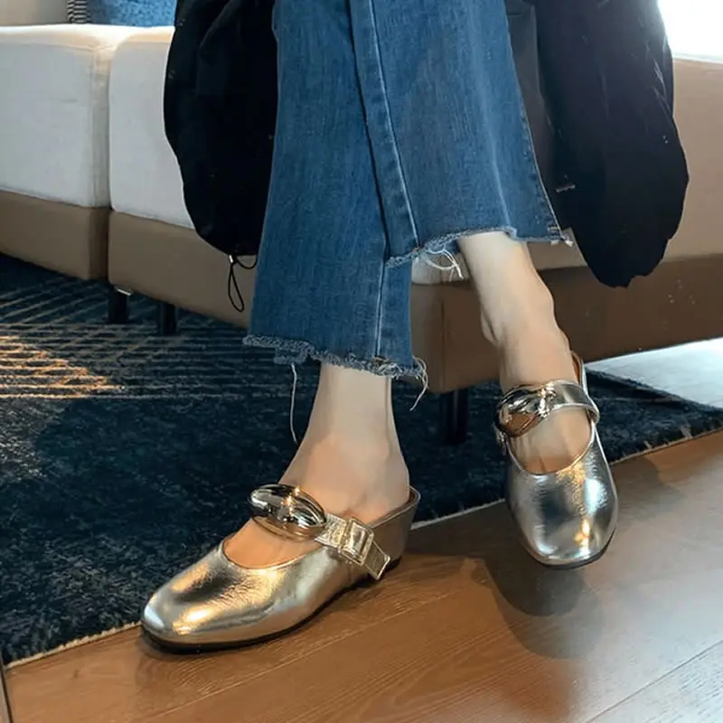 2024 Brand Ladies Shoes Women's Slippers Fashion Metal Decoration Daily Slippers Women New Belt Buckle Female Wedge Slippers