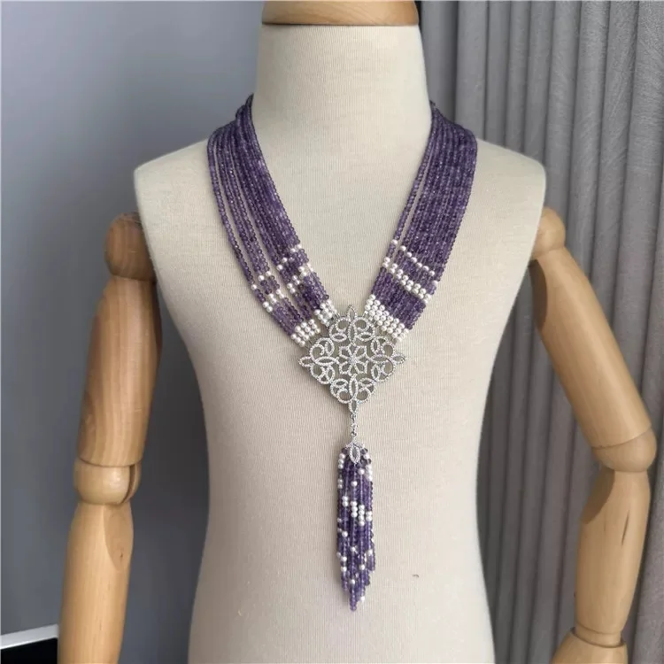 Women's Amethyst & Pearl With Tassel Pendant