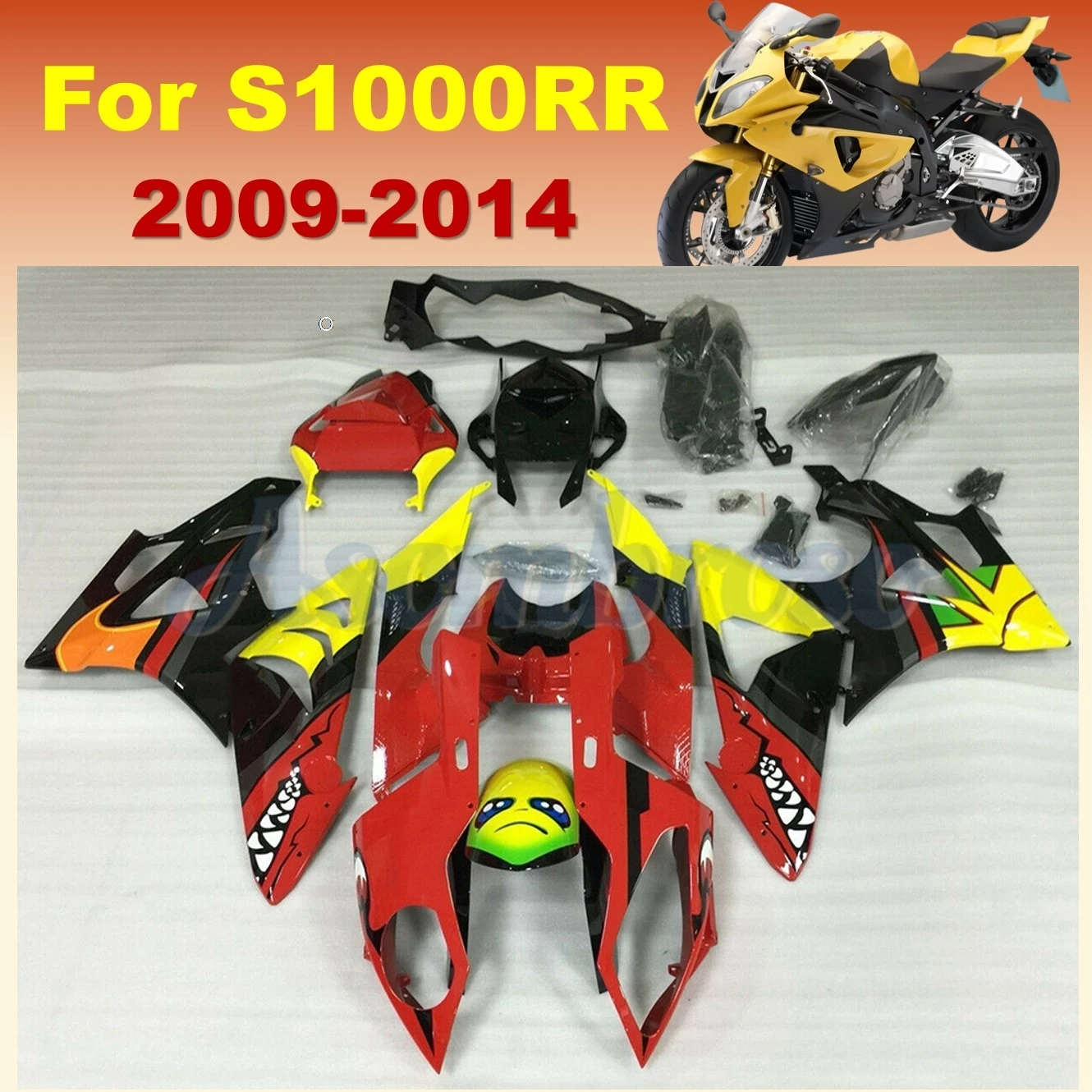 Moto Bike Red Yellow Black Shark Stickers Body fairing kit for s1000rr 09-14 2010 2011 2012 2013 Bodywork Set Custom