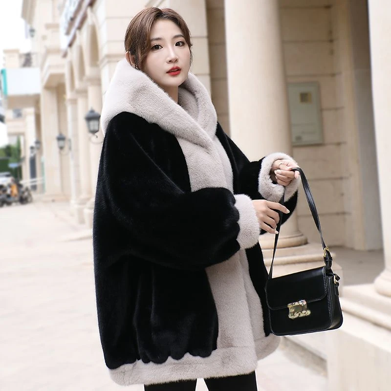 2025 Winter New Mink Fur Coat Golden Mink Fur One Female Medium Long Network Red Fur Thickened Everything with Foreign Style