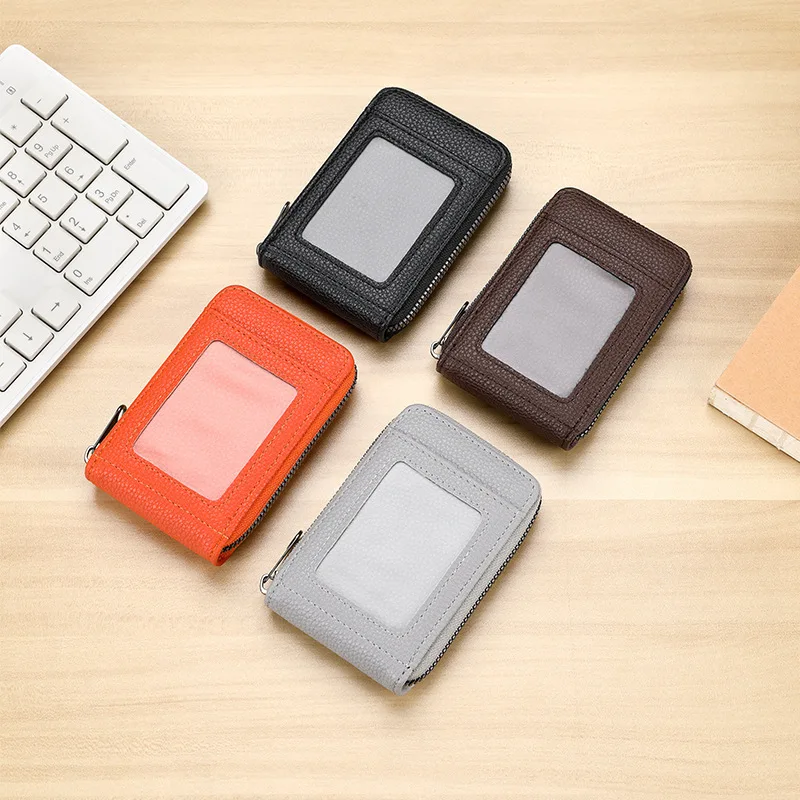 1Pc PU Leder Karte Halter Tragbare frauen Kurze Bank Karte Abdeckung Visitenkarte Clip Zipper Vertikale Handheld Tasche mit Karte Slot