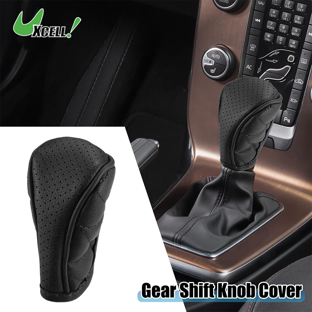 UXCELL Car Shift Knob Cover Universal Vehicle Interior Gear Shift Collars Trim Accessories Zipper Style Decorative Faux Leather