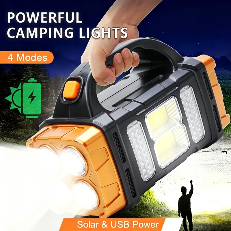 

Powerful LED Flashlight USB+Solar Rechargeable Flashlight COB Outdoor Camping Torch Portable Searchlight Power Bank Outdoor
