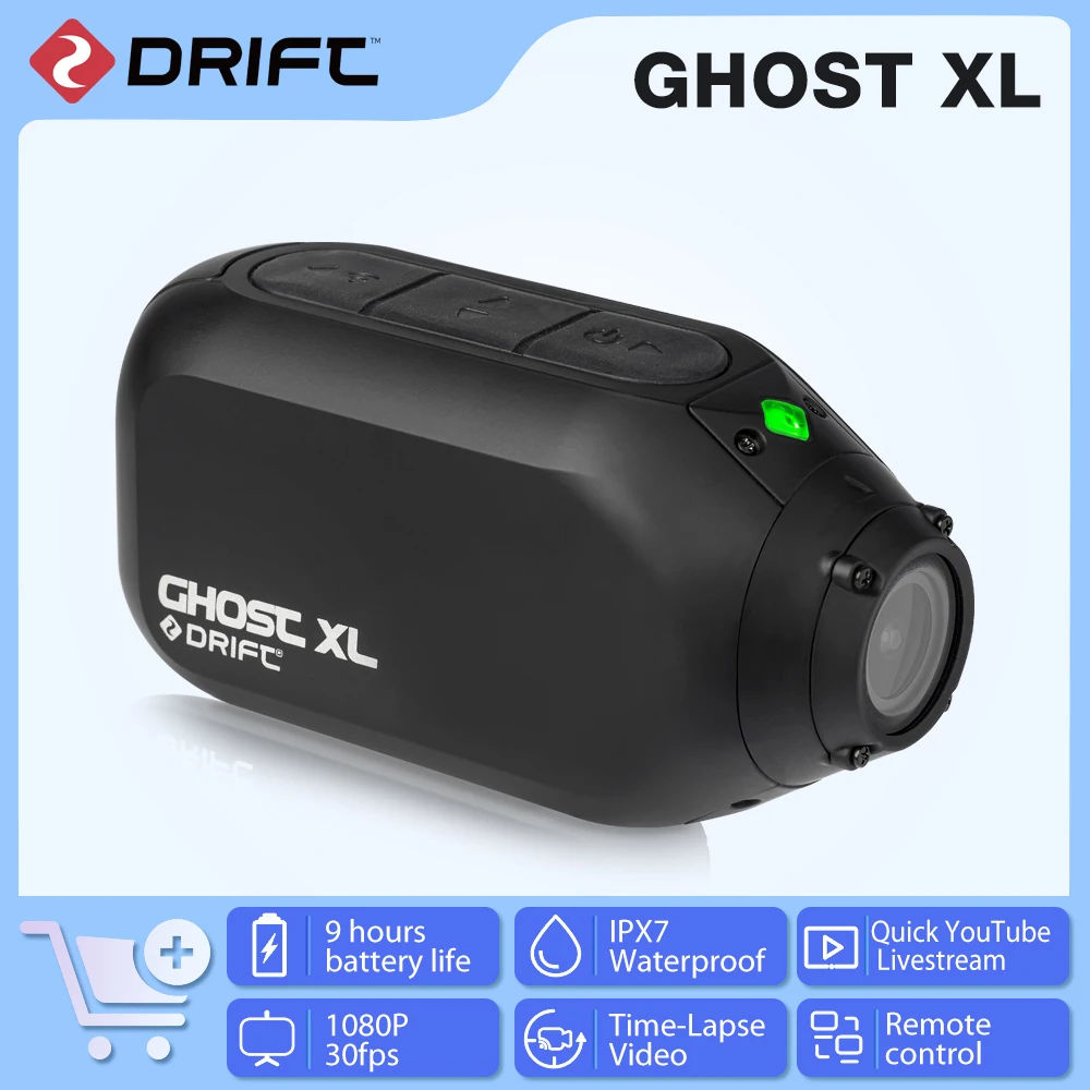 Drift Ghost XL Sport Action Camera 1080P WiFi 9 Hours Battery Life IPX7 Waterproof Wearable Live Stream Vlog Motorcycle Bicycle,Sport Action DV, APP Control,Perfect for motorcycles, mountain bikes, e-bikes, skateboards and all outdoor riding sports