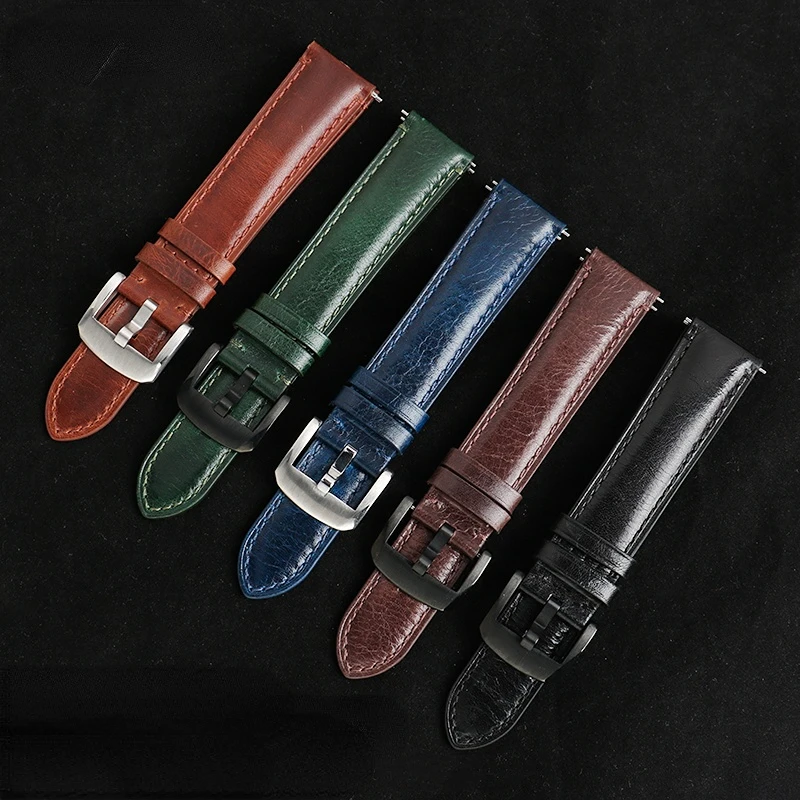 Watchband Accessories 20mm 22mm Blue dark brown green Leather Watch Strap For SEIKO TISSOT Fossil Bracelet Vintage Watch Band