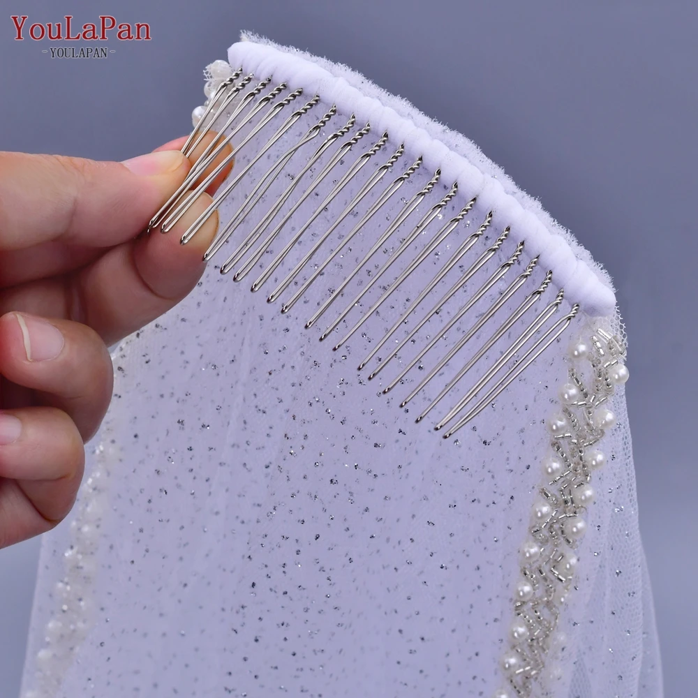 YouLasaupoudrer-Voile Élégant pour Patients, Bord Perlé, Paillettes Scintillantes de Rotterdam, 1 Niveau, Champagne, Mariage, Clip, Bling Bling