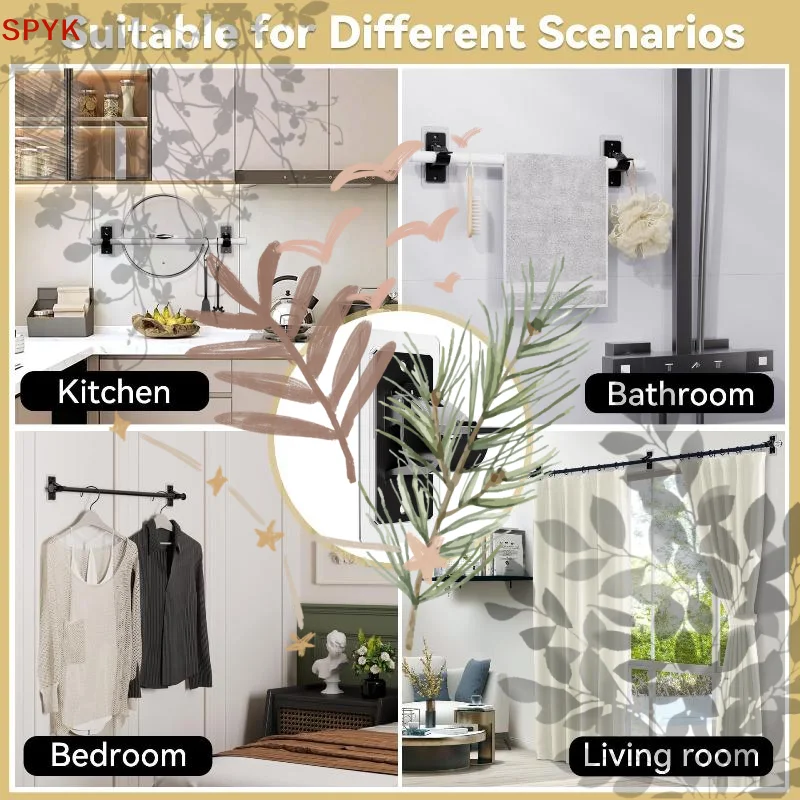 2Pcs Curtain Rod Clip Hook Stable Grip Shower Curtain Rod Hanging Holder Household Fixed Clip Hanging Hook Holder Kitchen Towel