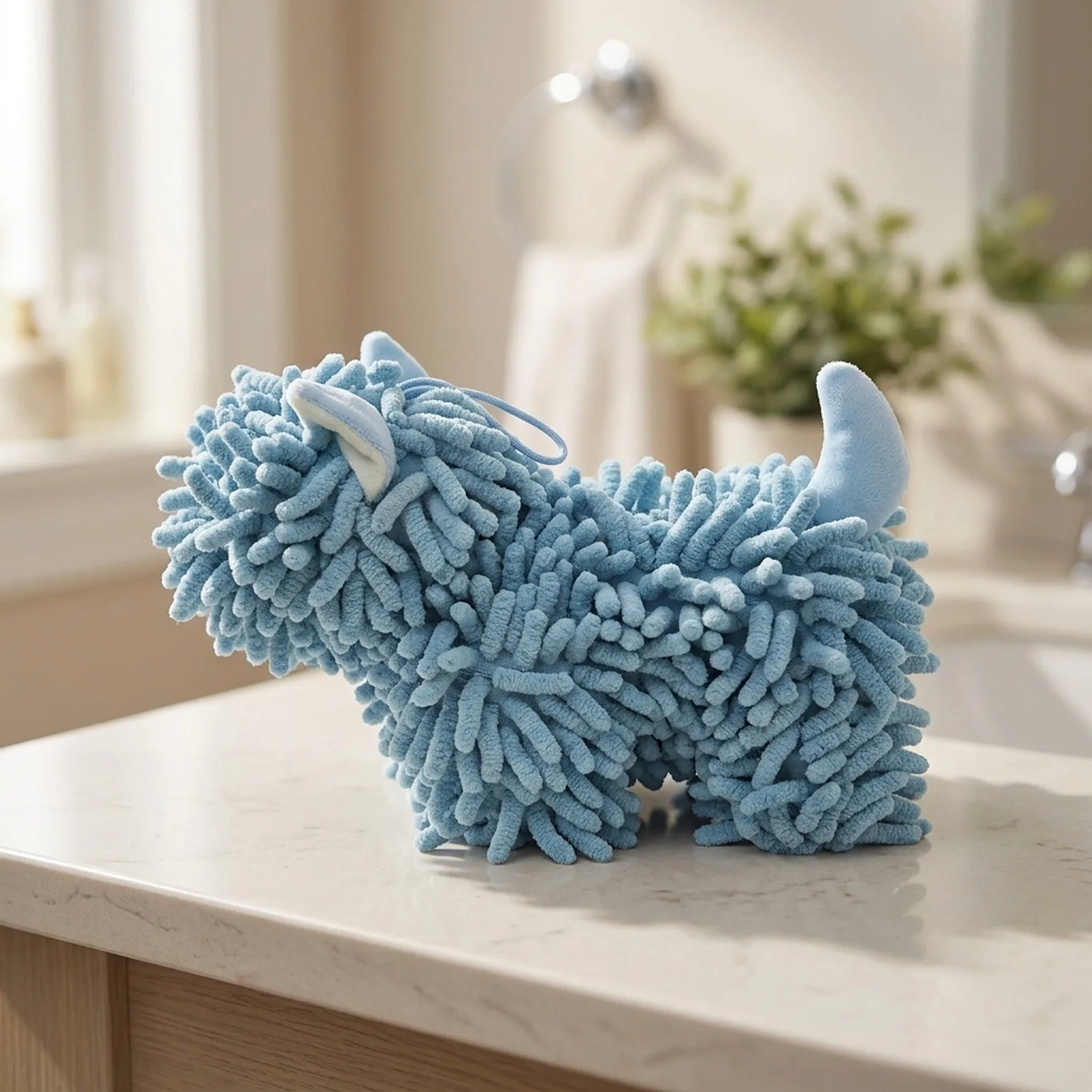 West terrier cartoon dog chenille hand towel soft absorbent with loop for hanging perfect kitchen bathroom towel