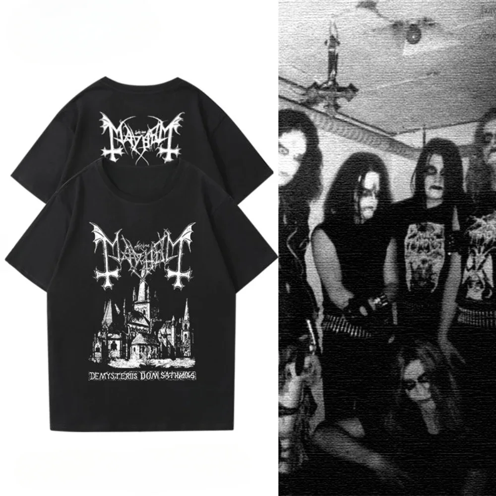 2025 New Mayhem Hem Hem Band Perimeter Short Sleeve T-shirt Men's and Women's Loose Norwegian Black Metal Rock Band Half Sleeve