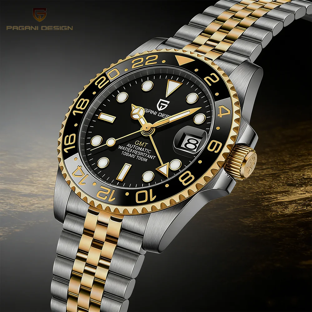 PAGANI DESIGN Herren Automatikuhren Saphirglas 40mm Keramik GMT Mechanische Armbanduhr Top-Marke Sportliche Wasserdichte Herrenuhr