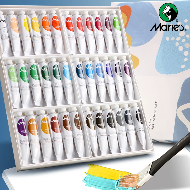 Marie's 12/18/24/36 Colors Acrylic Paint Art Pigment Set,Each 12ml/0.4oz for Artists,Students,Crafts,DIY Wall & Clothes Painting