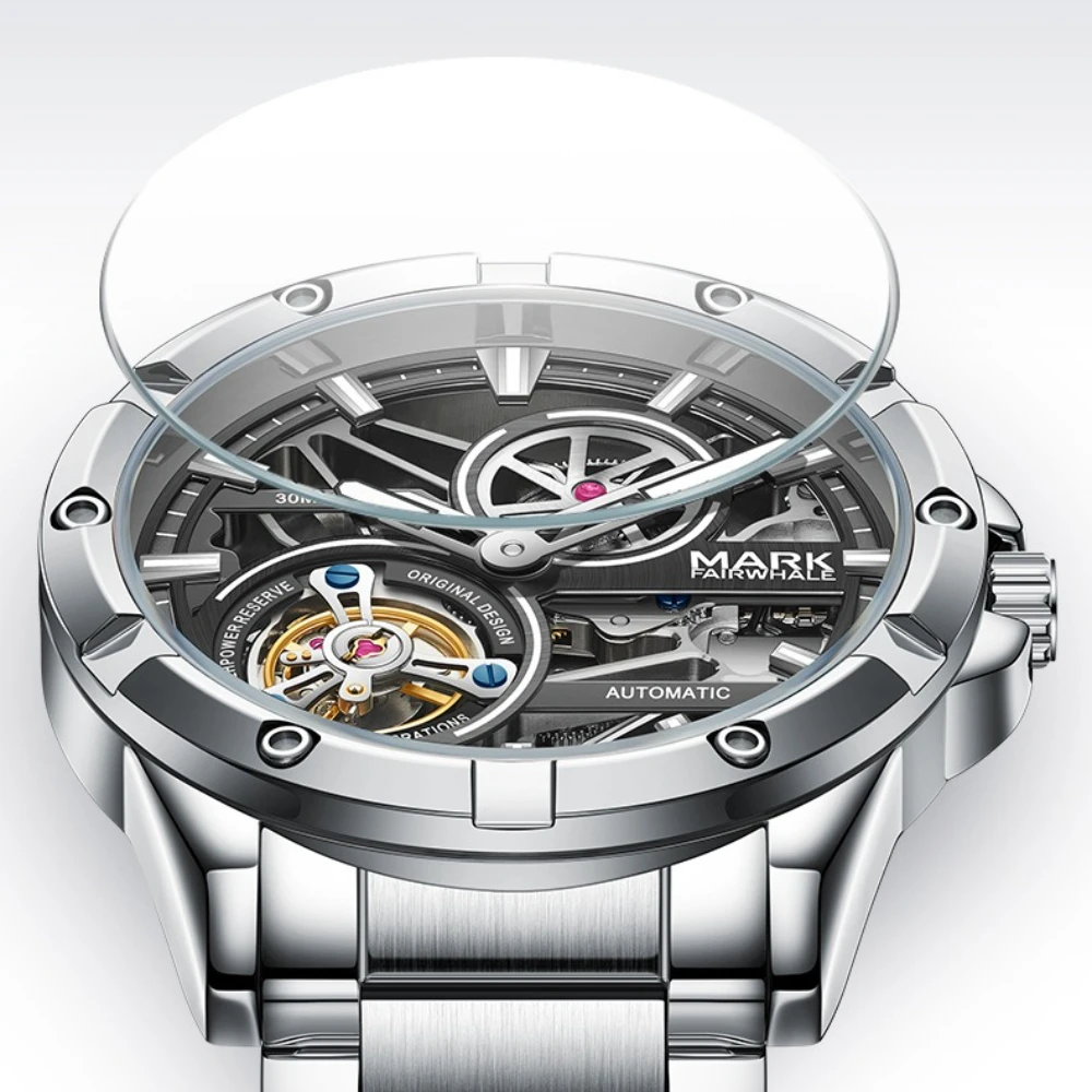 Mark Fairwhale 6013 Men's Automatic Movement Watch Luminous Hollowed out Mechanical Waterproof Relogio for Men