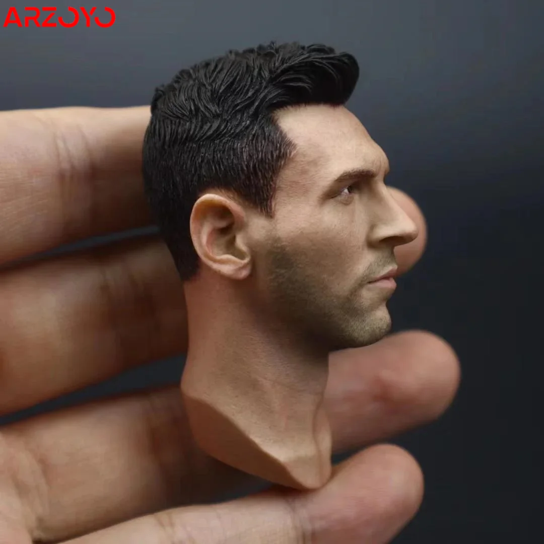 1/6 Scale Football Star Messi Head Sculpture PVC Head Carving Model Fit 12'' Male Soldier Neckless Action Figure Body Dolls