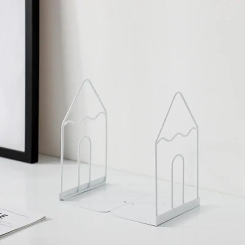House Shape Metal Bookends Non‑Slip Heavy Duty Book Stoppers Desktop Book Holder Shelf Organizer for Home School Book Storage