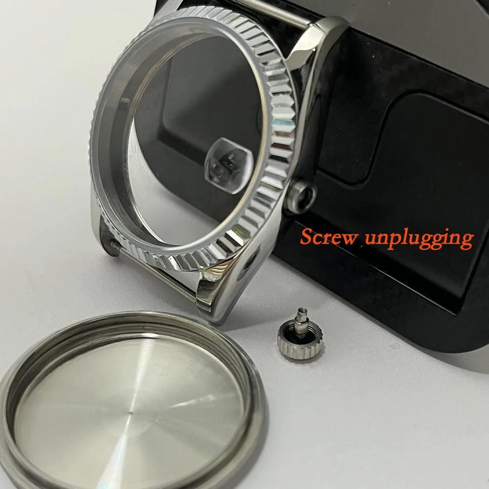 حافظة فولاذية 39 مللي متر NH35 ملحقات غطاء خلفي شفاف مناسب لحركات NH35 وNH36 حزام 20 مللي متر