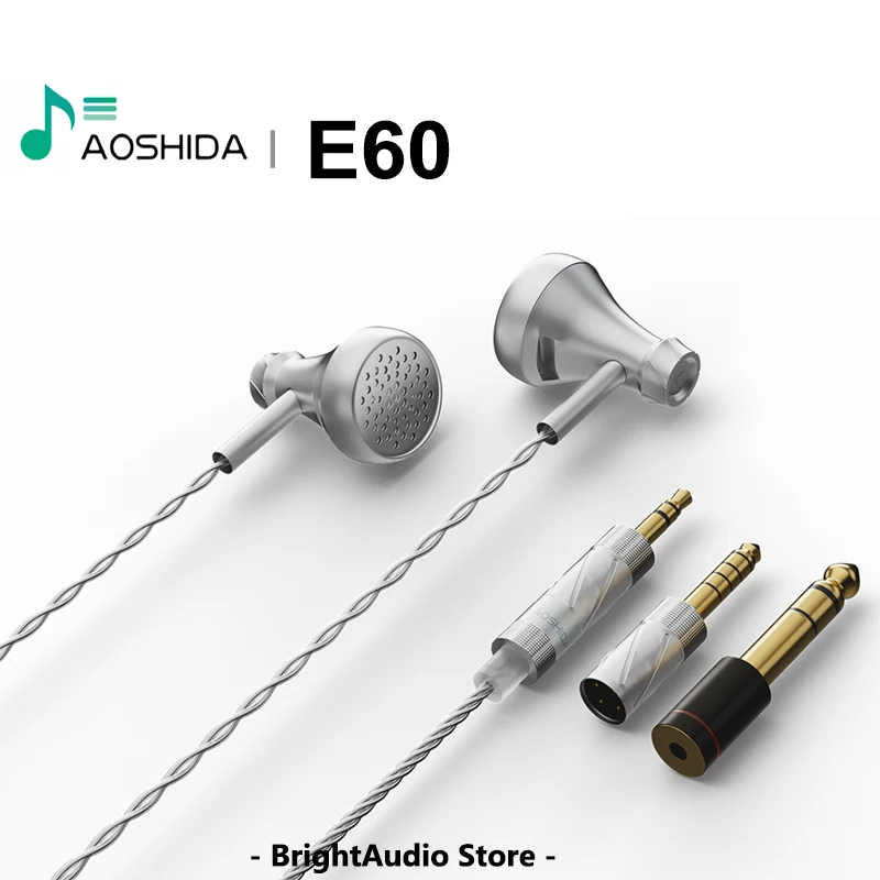 AOSHIDA E60 14.2mm Dynamic Driver Wired Flat Earphone HiFi Music Quality Earbuds Plug-in 4.4/3.5mm Replaceable Headset
