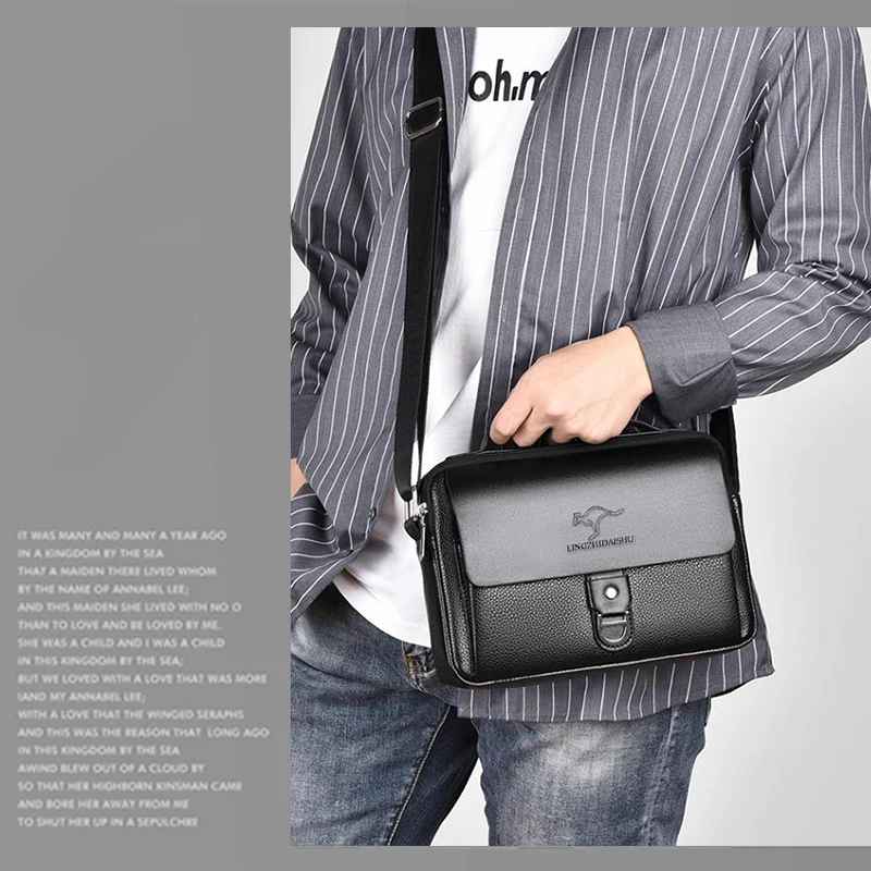 Atmungsaktive Schultertasche für Herren, Wasserdichte PU-Leder Aktentasche, Mehrtaschen-Umhängetasche für Büro & Pendeln – Detail 10