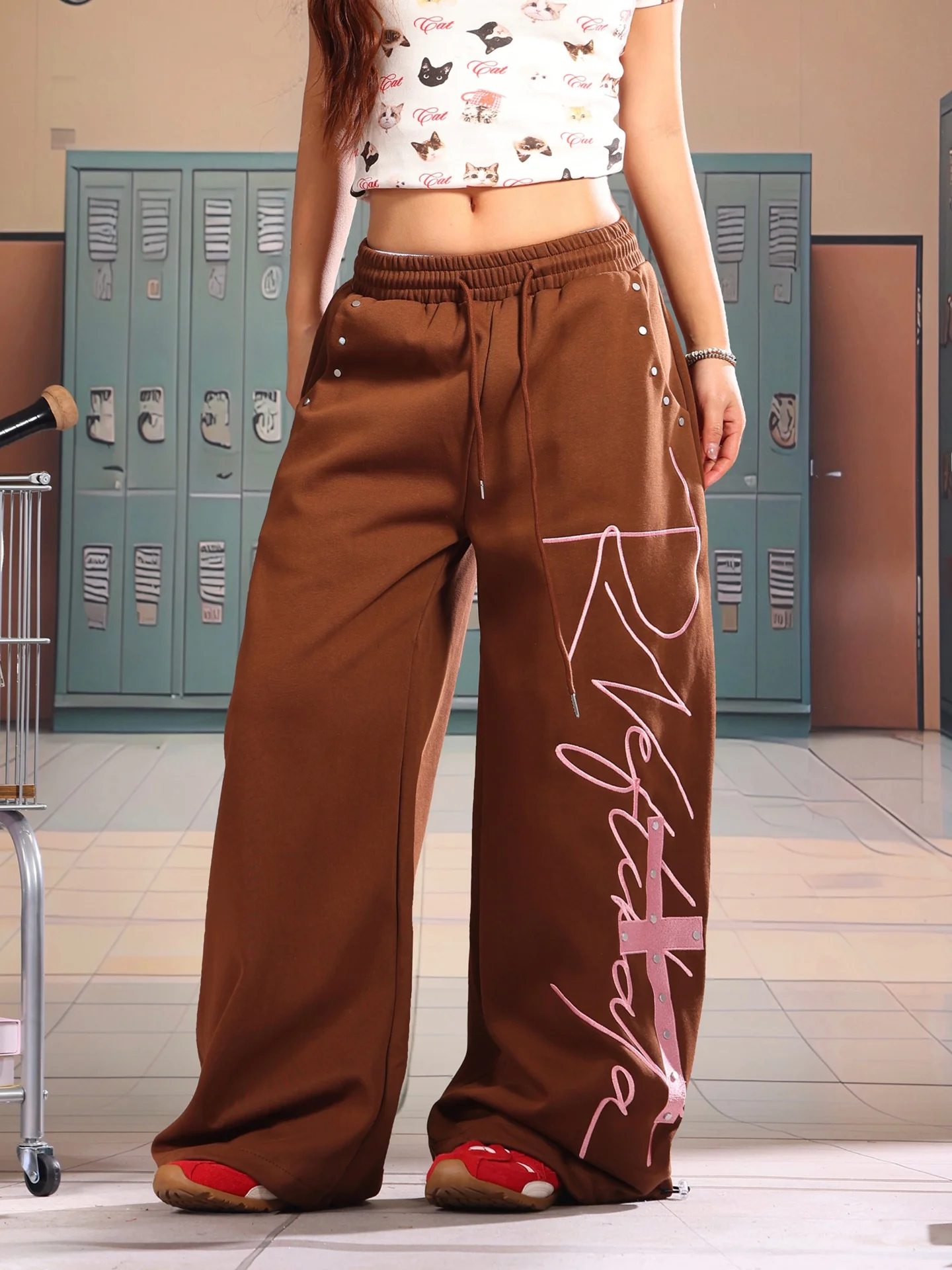 

American Sle Wide Leg Pants Women Early Spring Spicy Loose Casual Pants Letter Print Casual Trousers for Ladies