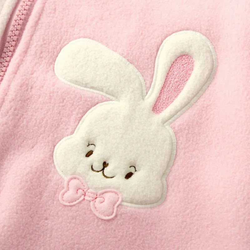 سترة بغطاء للرأس من الصوف الشتوي للفتيات مع تطريز زهور أرنب لطيف، ملابس خارجية دافئة ومريحة للفتيات الصغيرات في الخريف #4