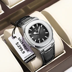 POEDAGAR Business Square Men's Quartz Wristwatch Waterproof Luminous Date Man Watch Fashion Leather Watches For Men Reloj Hombre