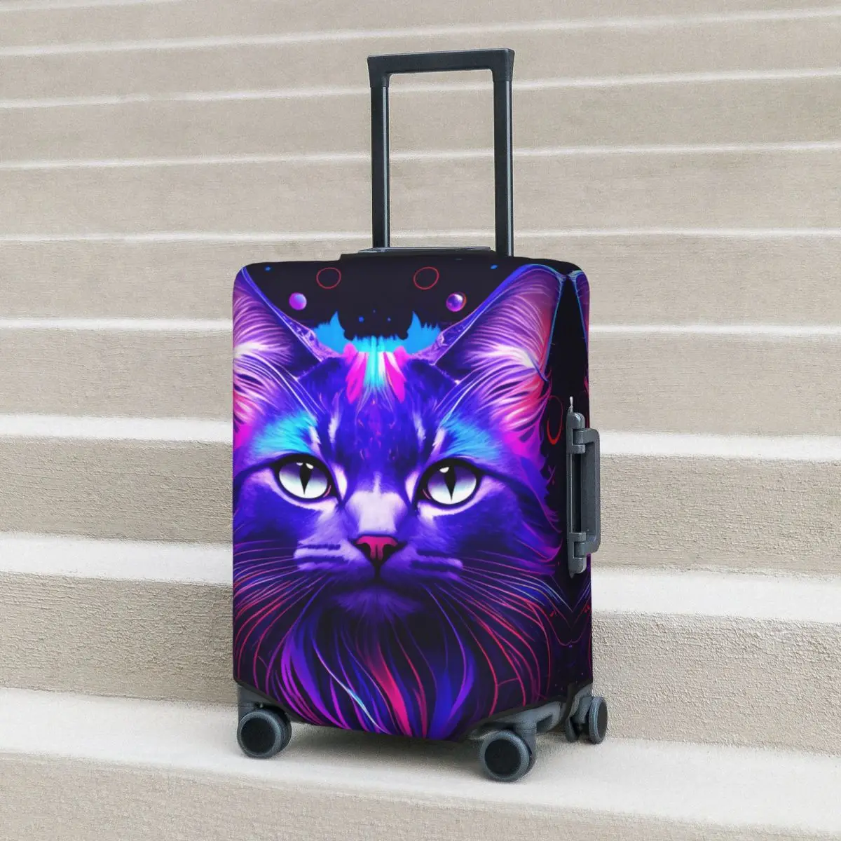 Cat Head Suitcase Cover neon style art Business Protector Holiday Elastic Luggage Supplies