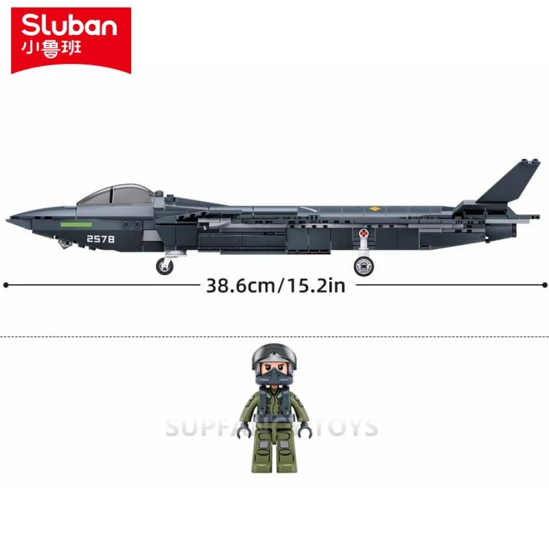 Sluban 346 Pcs J20 Model Building Blocks - Pesawat Tempur Stealth Jet Angkatan Udara Mainan Edukasi Konstruksi untuk Anak-anak Penggemar Game