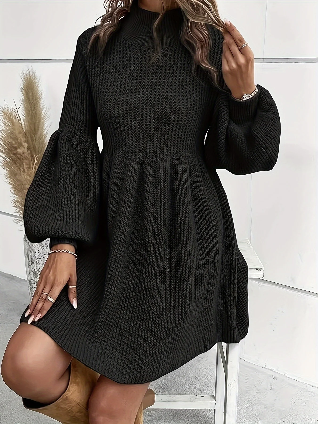 Casual simple turtleneck sweater dress (without belt)