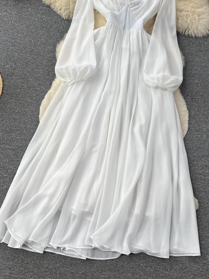 knee length dresses for ladies Chateau White Ruffle Maxi Dress - L Size - Women's Dresses