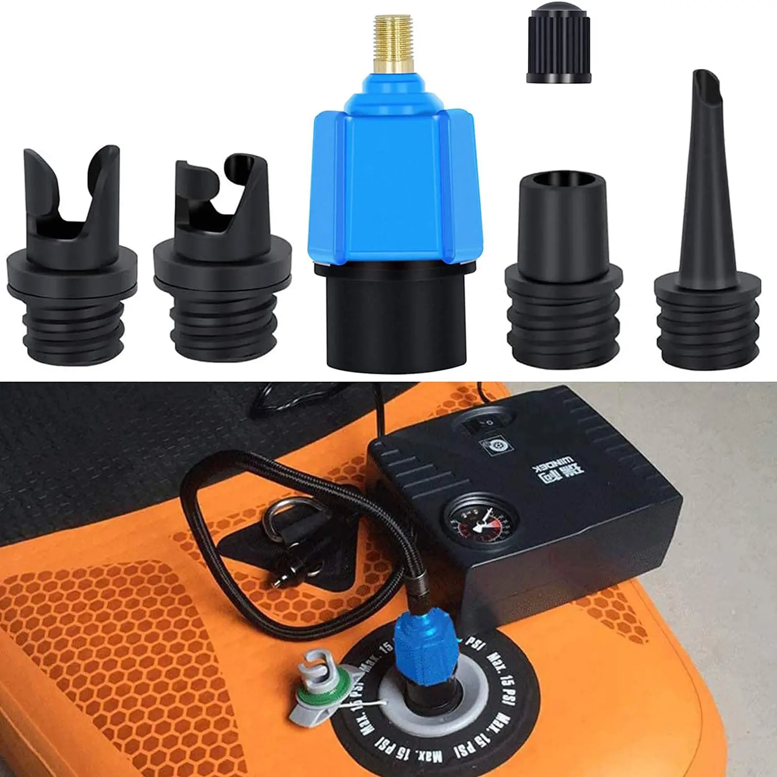 Air Valve Adaptor for SUP Board Inflatable Paddle Rubber Boat Kayak Air Valve Adaptor Tire Compressor Converter with Nozzle