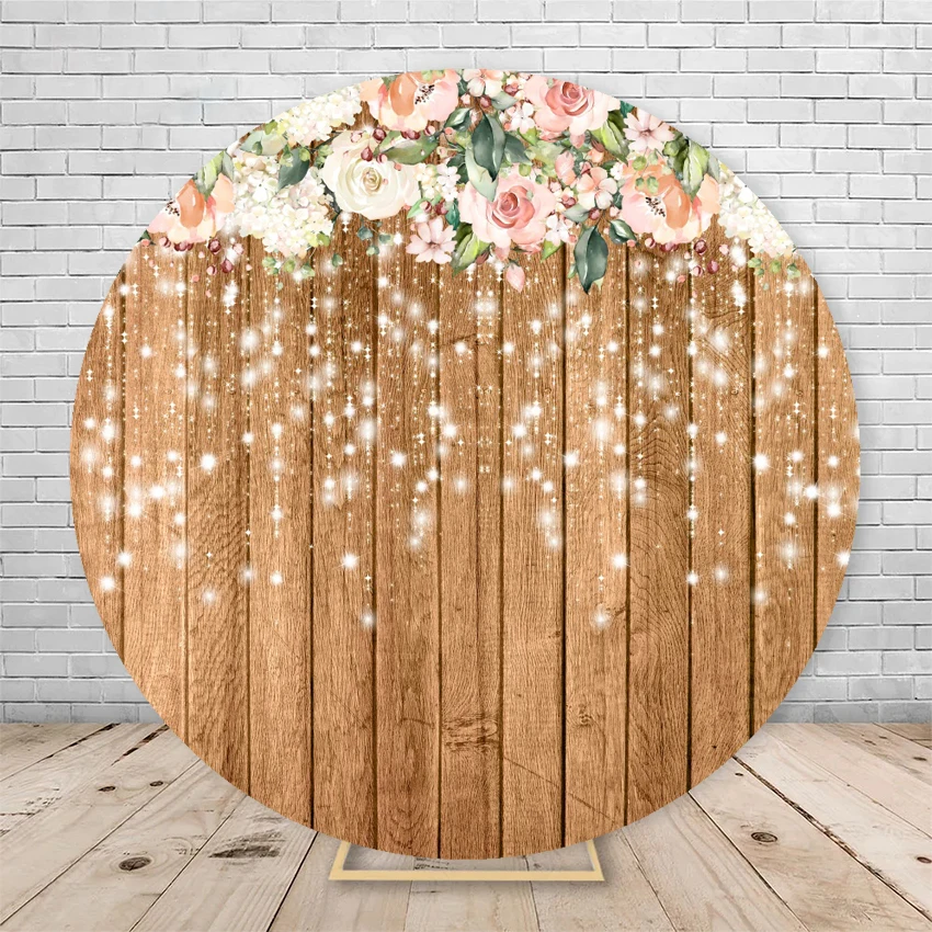 Baby Adult Birthday Brown White Plank Round Photography Background Elastic Party Decoration Background Cover Customized