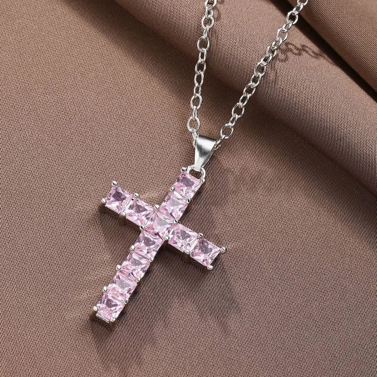 New Fashion Necklaces Female Luxury Crystal Jesus Cross Pendant Necklace For Women Elegant Party Leisure Time Jewelry Gifts