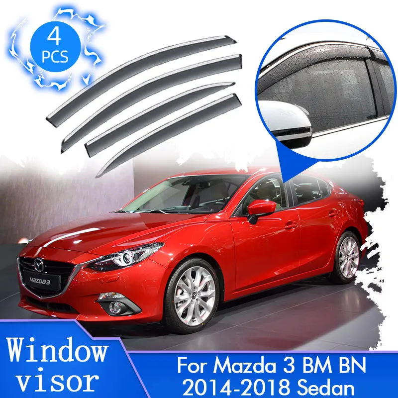 

4PCS For Mazda 3 Mazda3 BM BN 2014~2018 Sedan Car Window Vent Sun Rain Visor Cover Deflector Guard Awnings Protector Accessories