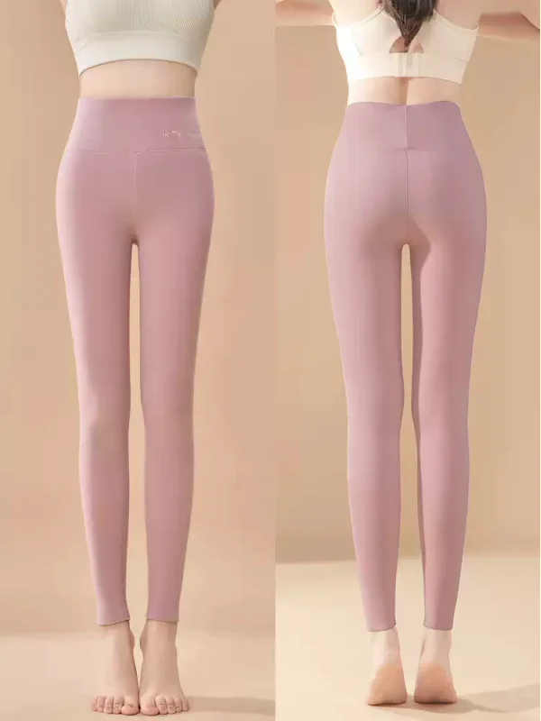 Pink Fce Lined Thiened Women's Autumn Winter Thermal Cotton Pants High Waist Long Leggings Casual Wear Inner Warmth