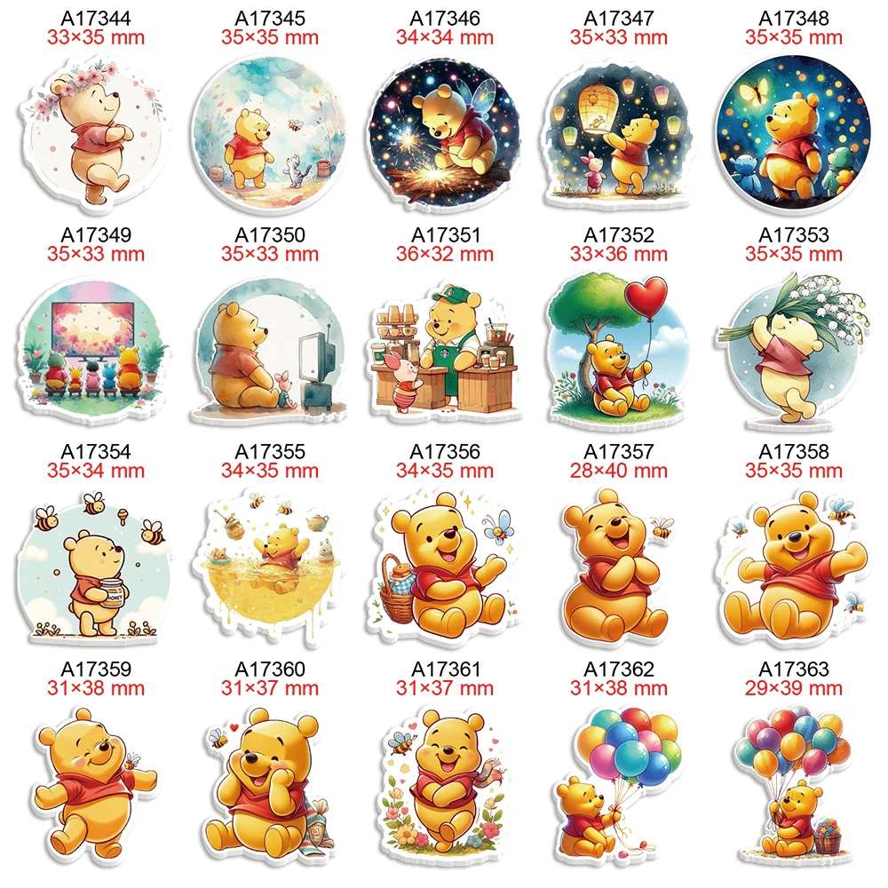 Disney Winnie Pooh Bear Cartoon Acrylic Planar Resin Flatbacks for Hairbows DIY Materials 30Pcs/lot