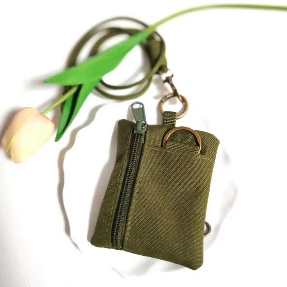 Square Hanging Neck Coin Purse Zipper Casual Oxford Cloth Mini Wallet with Lanyard Nylon Small Card Holder Sports