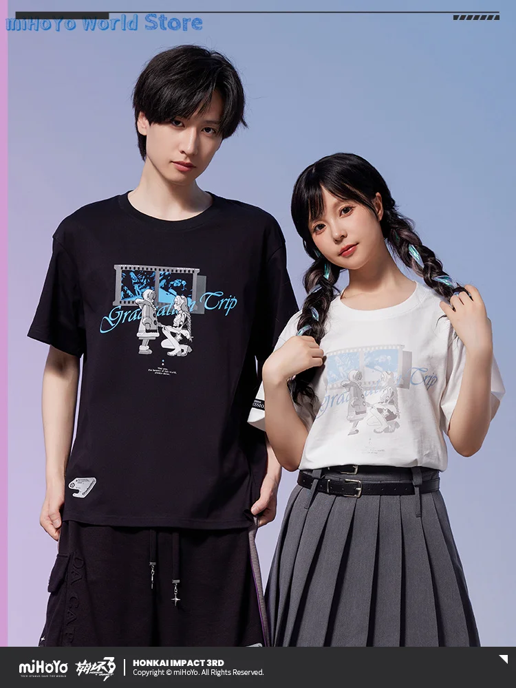 

Kiana Short Sleeve MiHoYo Genuine Honkai Impact 3 Kiana Kaslana Graduation Trip Theme Doujin Couple T-shirt Unisex Cosplay Gifts