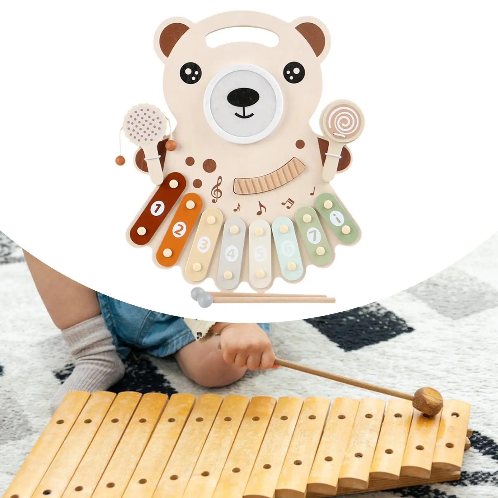 

Baby Wooden Musical Toy Educational Toy Early Education Baby Xylophone Toy Xylophone Drum Set for 1-3 Years Old Toddlers Kids