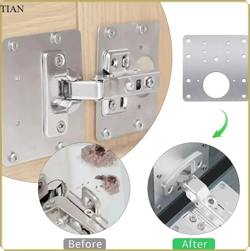 Stainless Steel Cabinet Door Hinge Repair Plate Cabinet Door Hinges Mounting Plate Kit with Screw Furniture Hardware Tools
