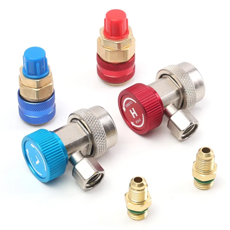 R134a Auto Car Quick Coupler Connector Brass Adapters Air Conditioning Refrigerant Adjustable AC Manifold Gauge Car Accessories