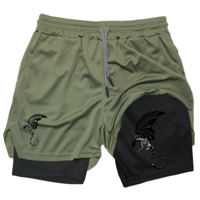 

Hip-hop Flying Dragon Pattern Loose Casual Shorts Men American Y2K Harajuku Oversized Versatile 2 in 1 Running Workout Shorts
