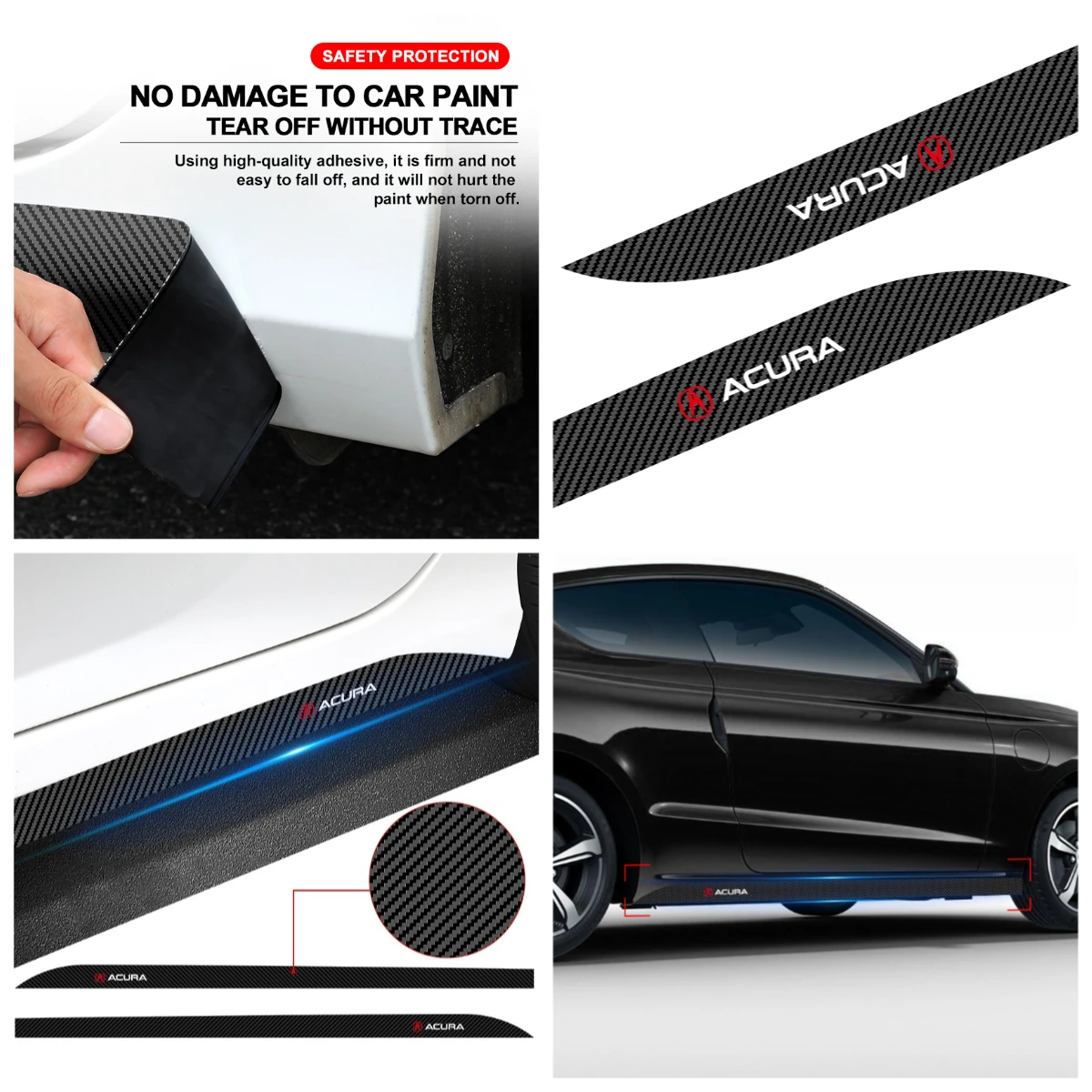 

2pcs Car Logo Carbon Fibre Side Decal Side Skirt Car Stickers Anti Scratch For Acura Integra TLX ILX RL NSX MDX RDX TSX RSX RLX