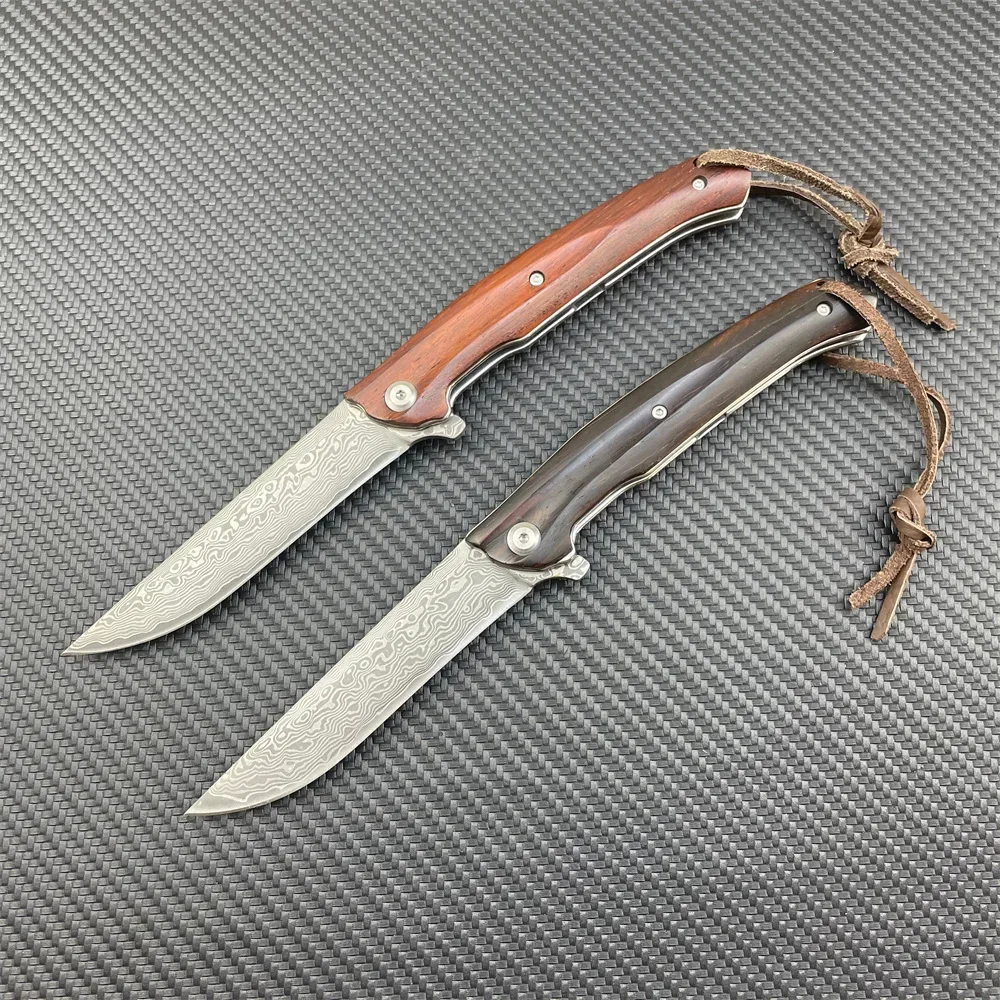 

Damascus Outdoor Folding Pocket Knife Rosewood Handle Camping Hunting Knives Tactical Survival EDC Tools Collectible Knife