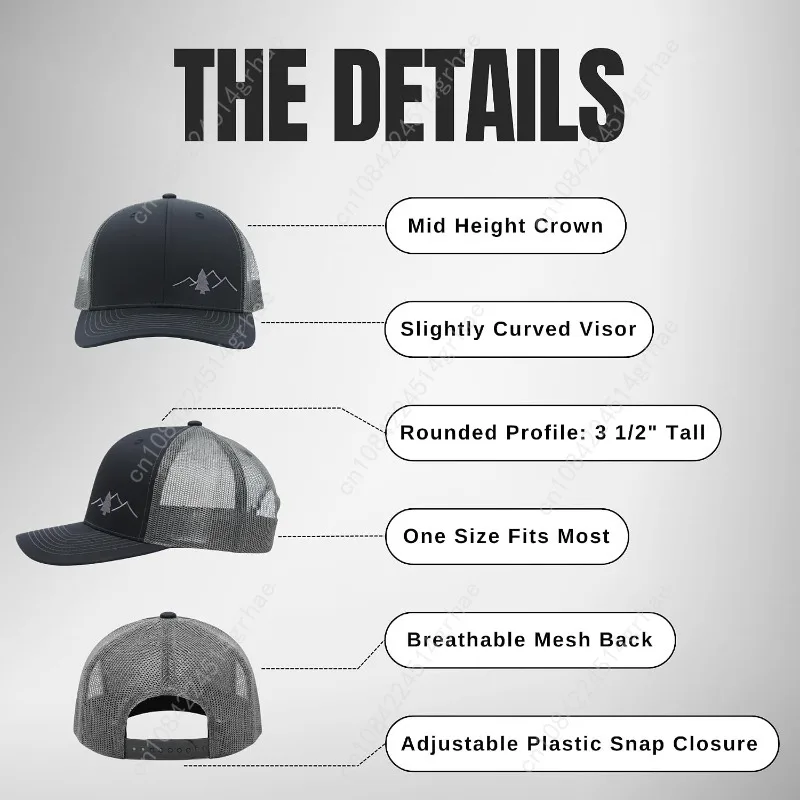 LINDO Trucker Hat [ Great Outdoors Design ] for Men and Women: Mid Profile Cap with Breathable Mesh Back and Adjustable Snap
