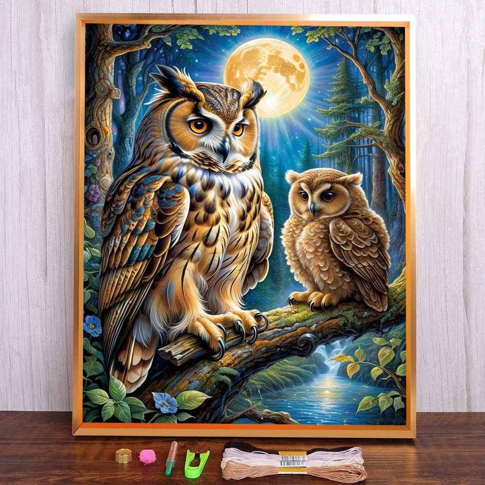 

Owl Moon Printed Fabric 11CT Cross-Stitch Kit DIY Embroidery DMC Threads Hobby Knitting Needlework Craft Mulina Promotions Floss