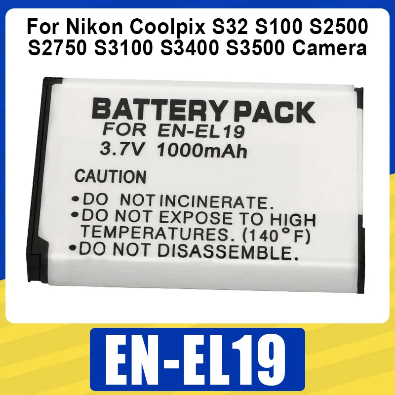 

EN-EL19 Battery 1000mAh EN EL19 Rechargeable Batteries For Nikon Coolpix S32 S100 S2500 S2750 S3100 S3400 S3500 Camera Battery