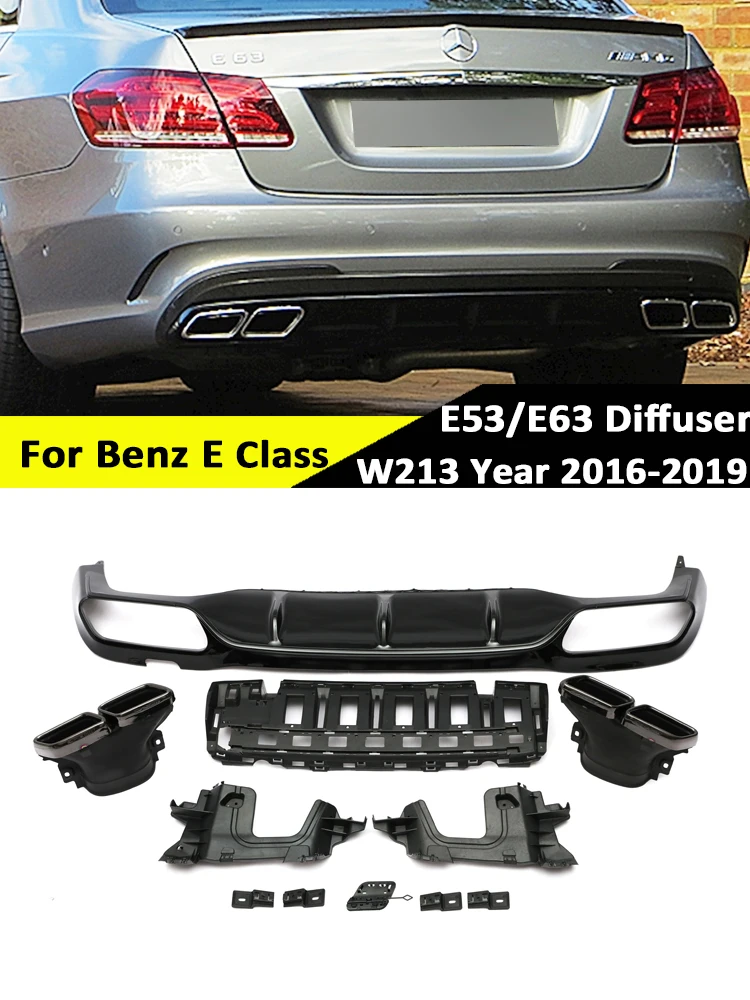 Rear Bumper Lip Diffuser E63 E53 Look Style For Benz E Class W213 Spoiler With AMG Exhaust Tips  E300 Sport Sedan 2016-2019