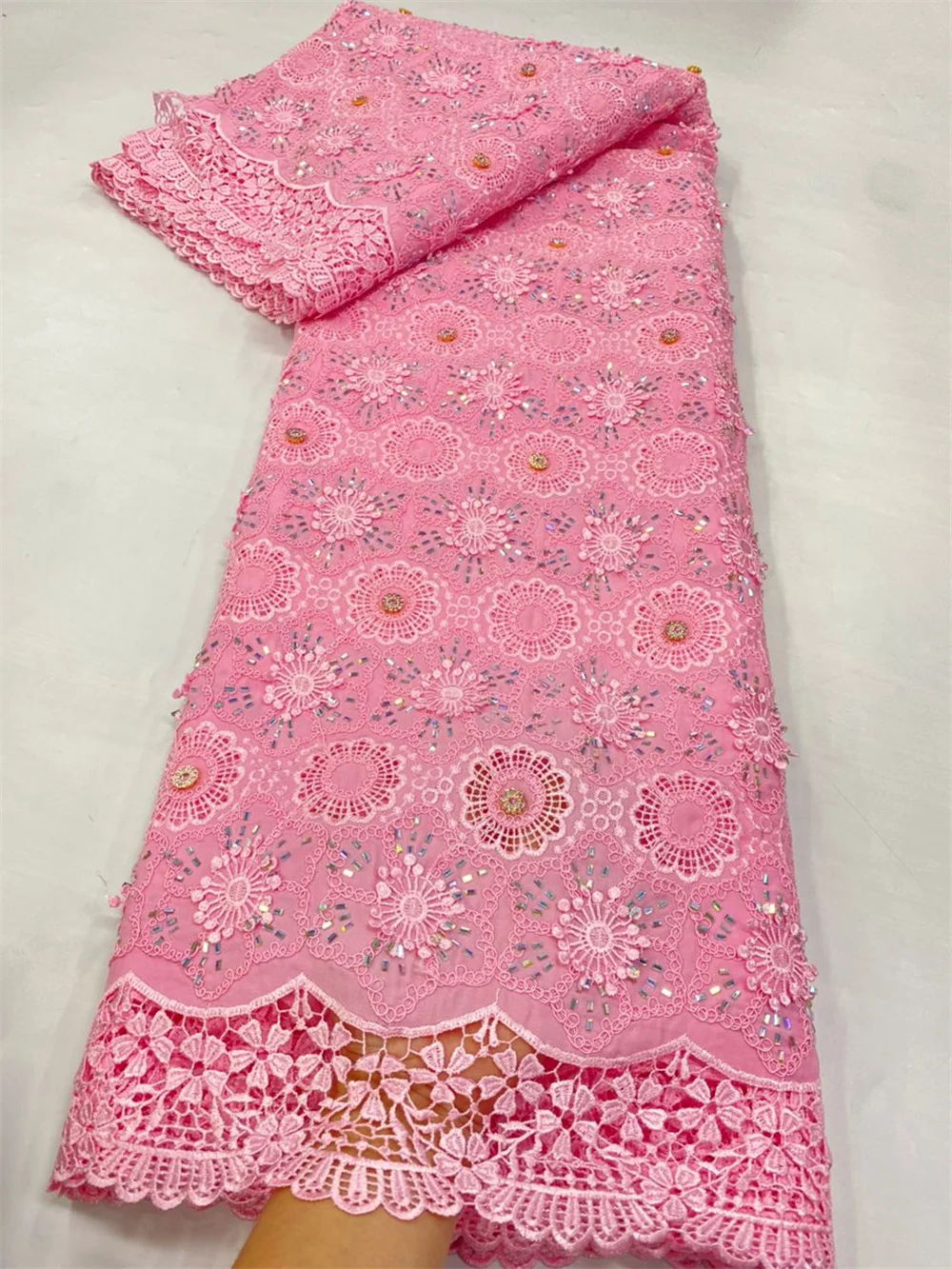 

Кружевная ткань с розовыми камнями, нигерийская кружевная ткань 2026, высокое качество, 5 ярдов, гипюровый шнур, кружевная ткань, сетчатое кружевное платье с вышивкой H123-1