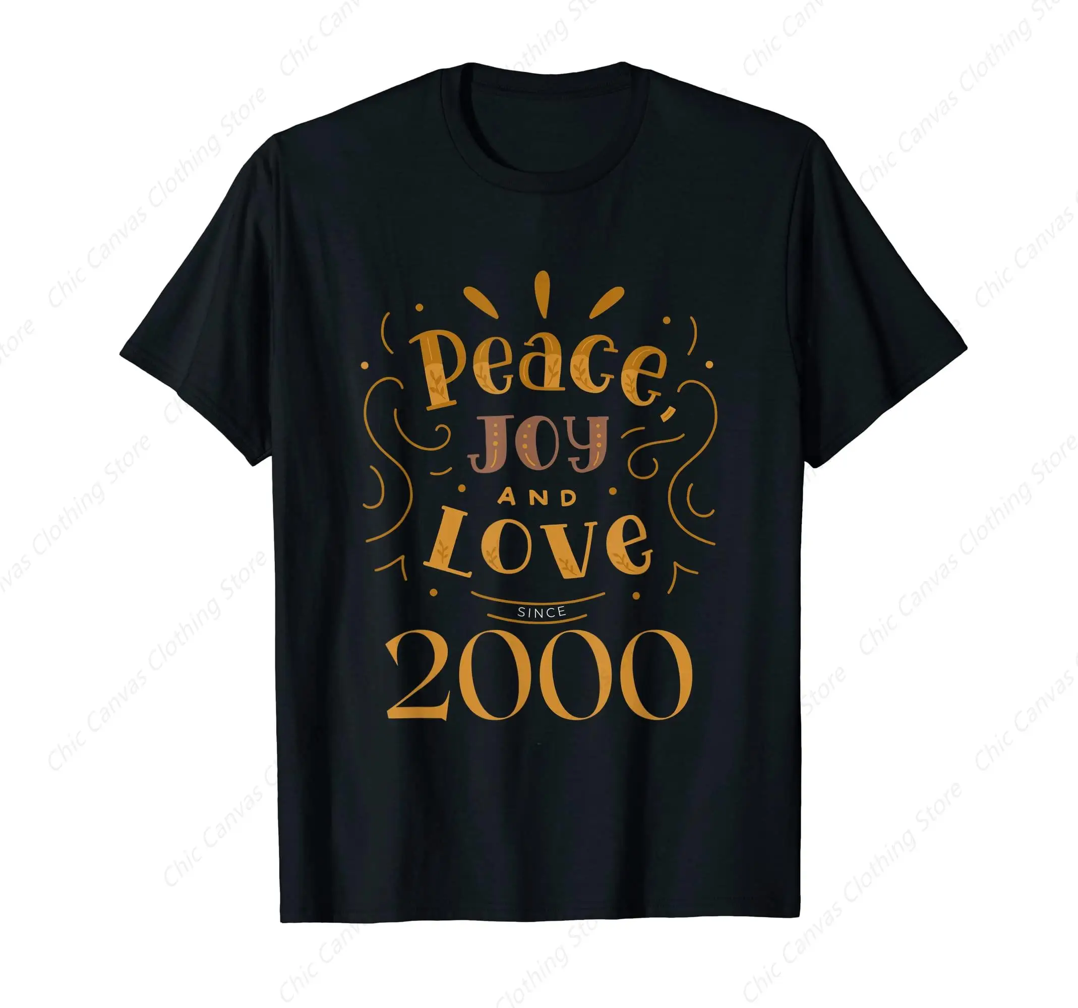 

Peace Joy Love Since 2000 Birthday Celebration T-shirt Cool Print Gift Loose Cotton Men's and Women's Short Sleeves