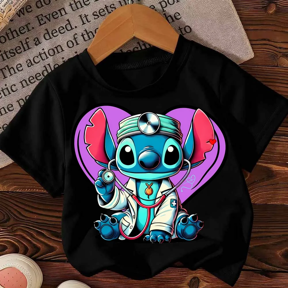 ديزني غرزة 100٪ قطن تي شيرت لطيف زوجين ملابس الوالدين والطفل الصيف موضة عادية مريحة للأطفال تي شيرت