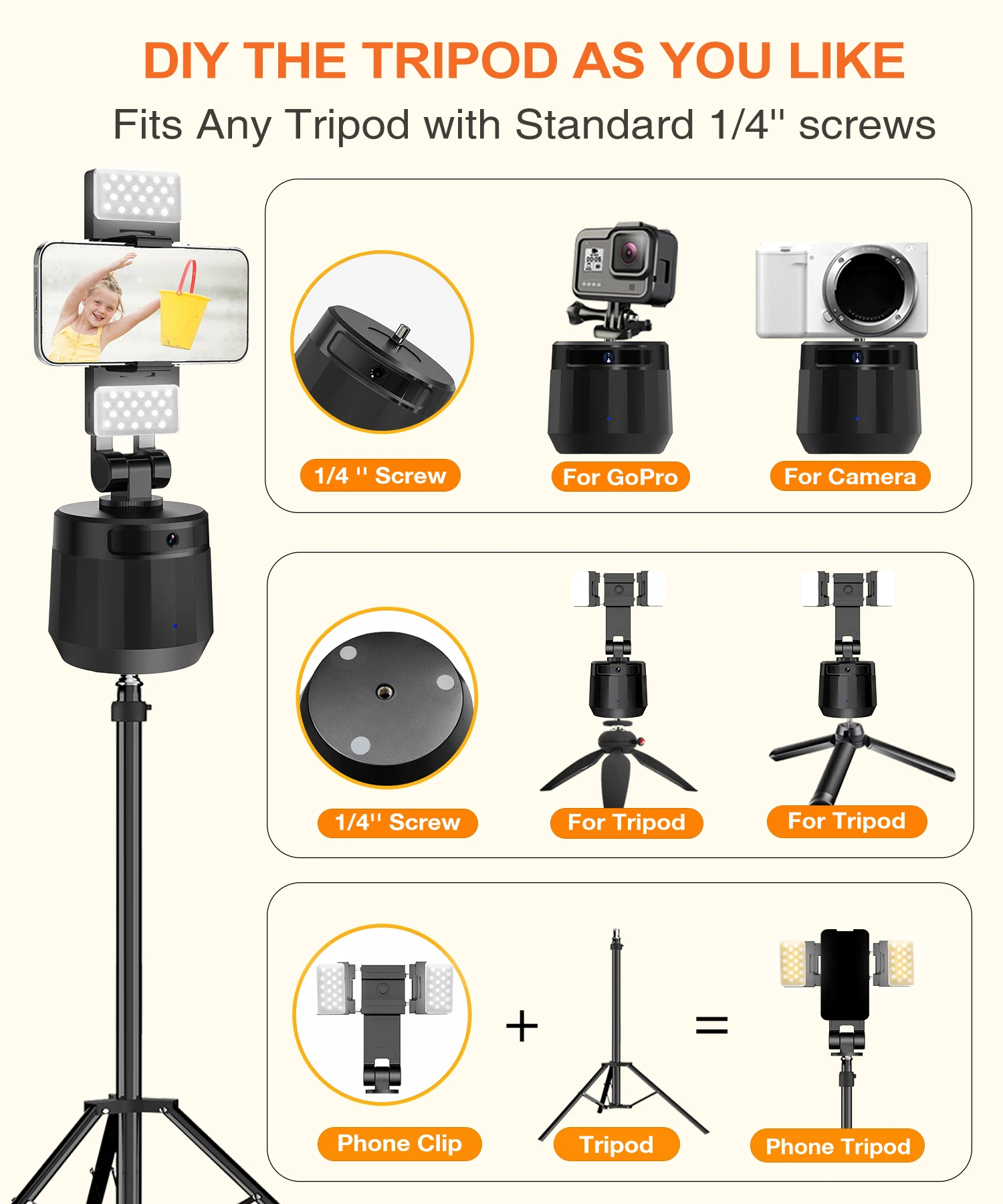 NULIER 360° Rotation AI Auto Tracking Stabilizer Smart Phone Holder Virtual Cameraman No APP WIFI Required with Tripod Stands